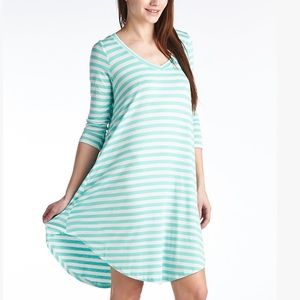 Mint/White V-Neck Striped Dress